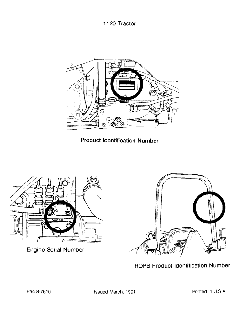 Схема запчастей Case IH 1120 - (1-2) - PRODUCT IDENTIFICATION NUMBER, ENGINE SERIAL NUMBER, ROPS (00) - PICTORIAL INDEX