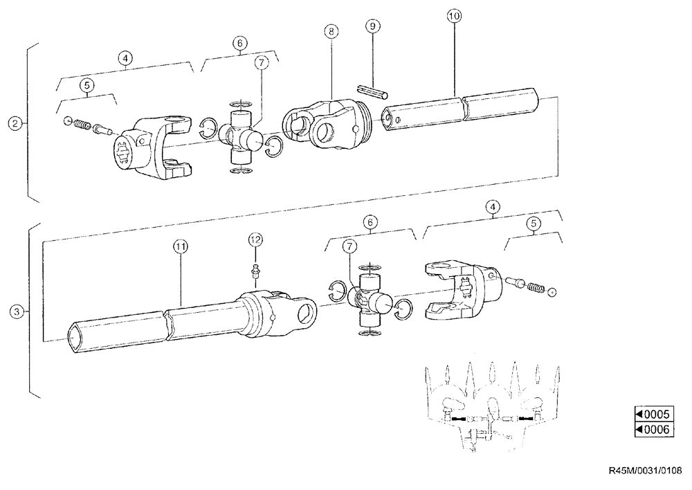 Схема запчастей Case IH RU450 - (0031) - UNIVERSAL DRIVE SHAFT (58) - ATTACHMENTS/HEADERS