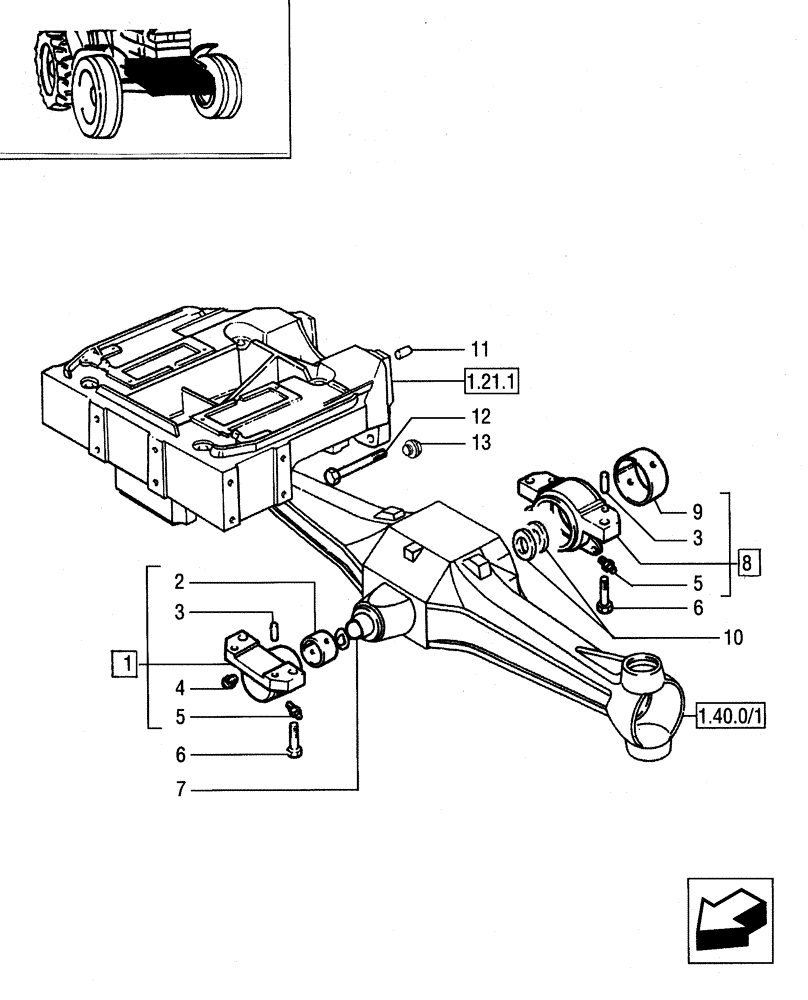 Схема запчастей Case IH JX90 - (1.21.1/01) - (VAR.449) FRONT AXLE TRANSMISSION - SUPPORTS (03) - TRANSMISSION