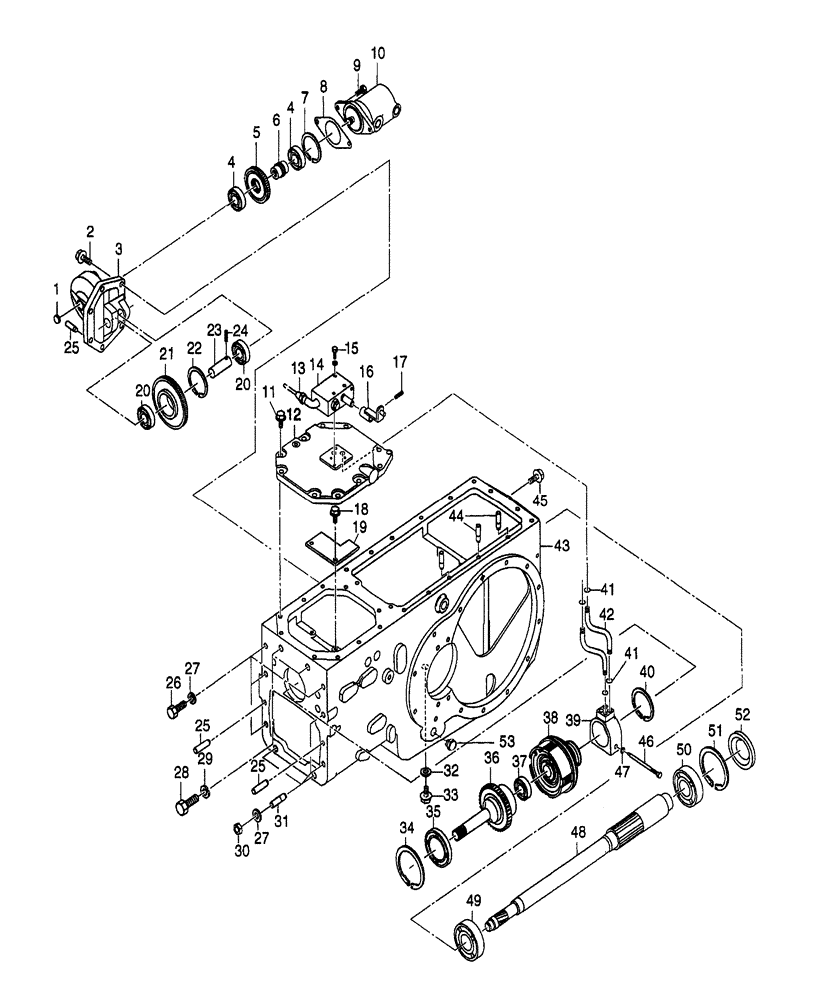 Схема запчастей Case IH DX60 - (03.08) - REAR TRANSMISSION PTO, UPPER SHAFT (03) - TRANSMISSION