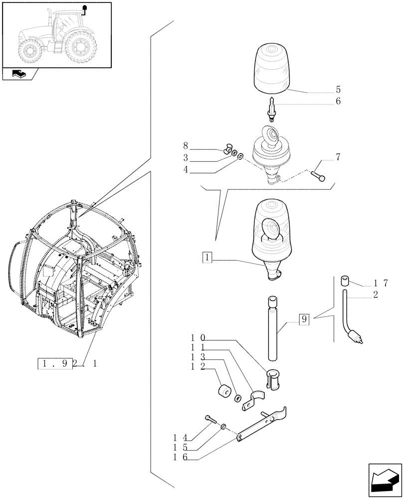 Схема запчастей Case IH PUMA 195 - (1.75.8) - (VAR.009-755) ROTARY BEACON & COMPONENTS (06) - ELECTRICAL SYSTEMS