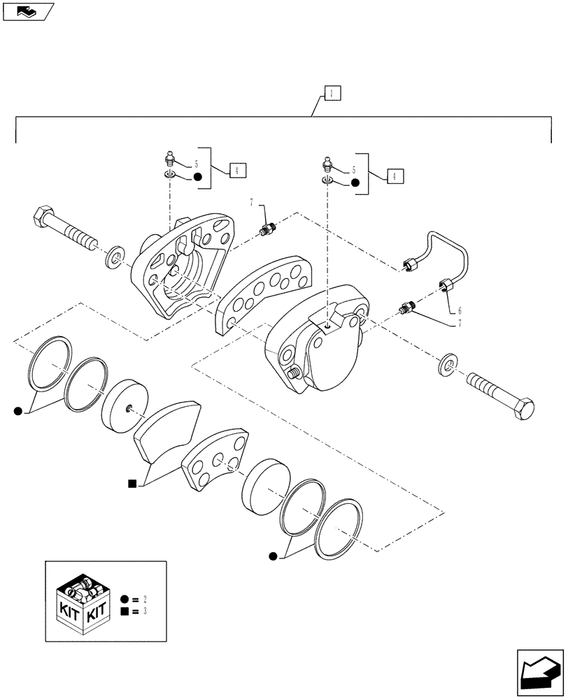 Схема запчастей Case IH TITAN 3530 - (33.300.03[02]) - FRONT BRAKE CALIPER BREAKDOWN, BSN YCT033001 (33) - BRAKES & CONTROLS