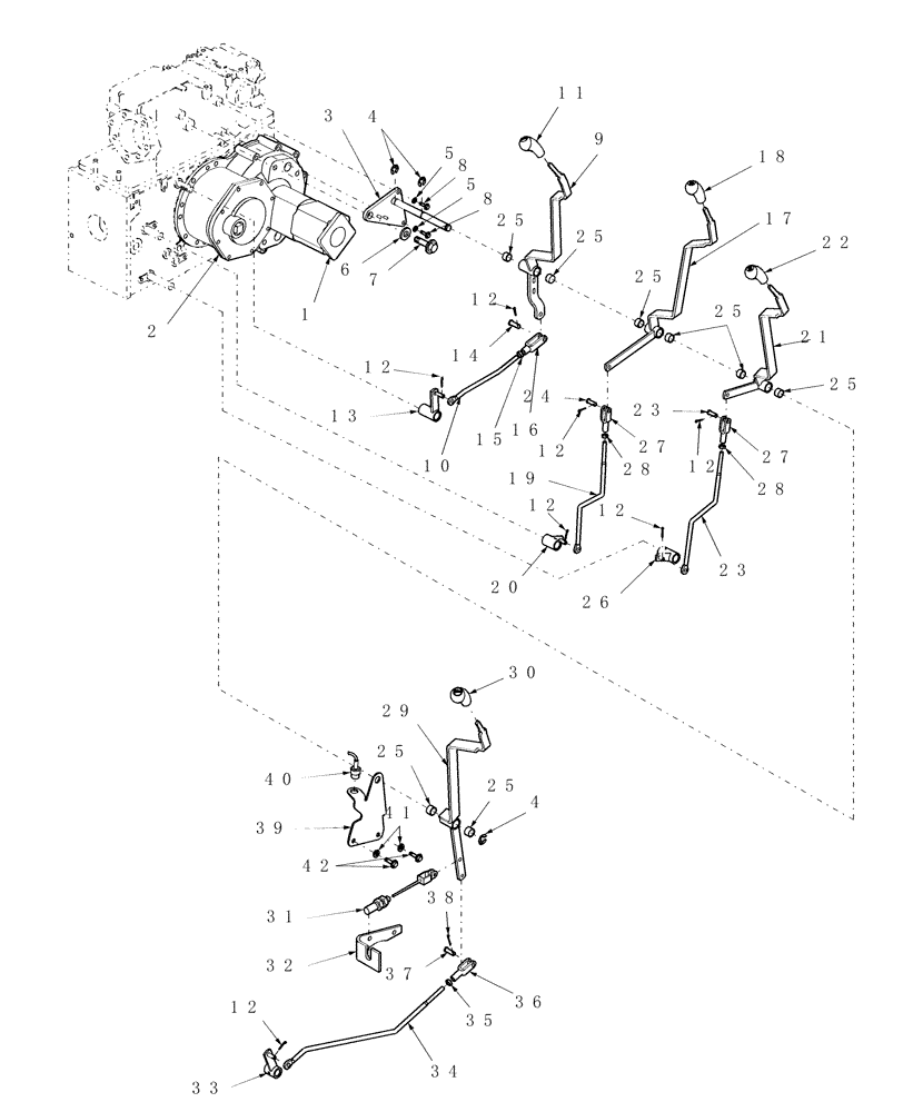 Схема запчастей Case IH FARMALL 35 - (03.18) - CONTROL LEVERS, TRANSMISSION RANGE, REAR PTO, MID PTO & FWD (03) - TRANSMISSION