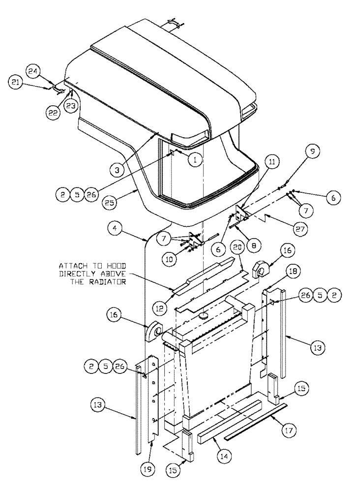 Схема запчастей Case IH FLX4300 - (04-018) - HOOD ASSEMBLY (FLX 4375) Frame & Suspension