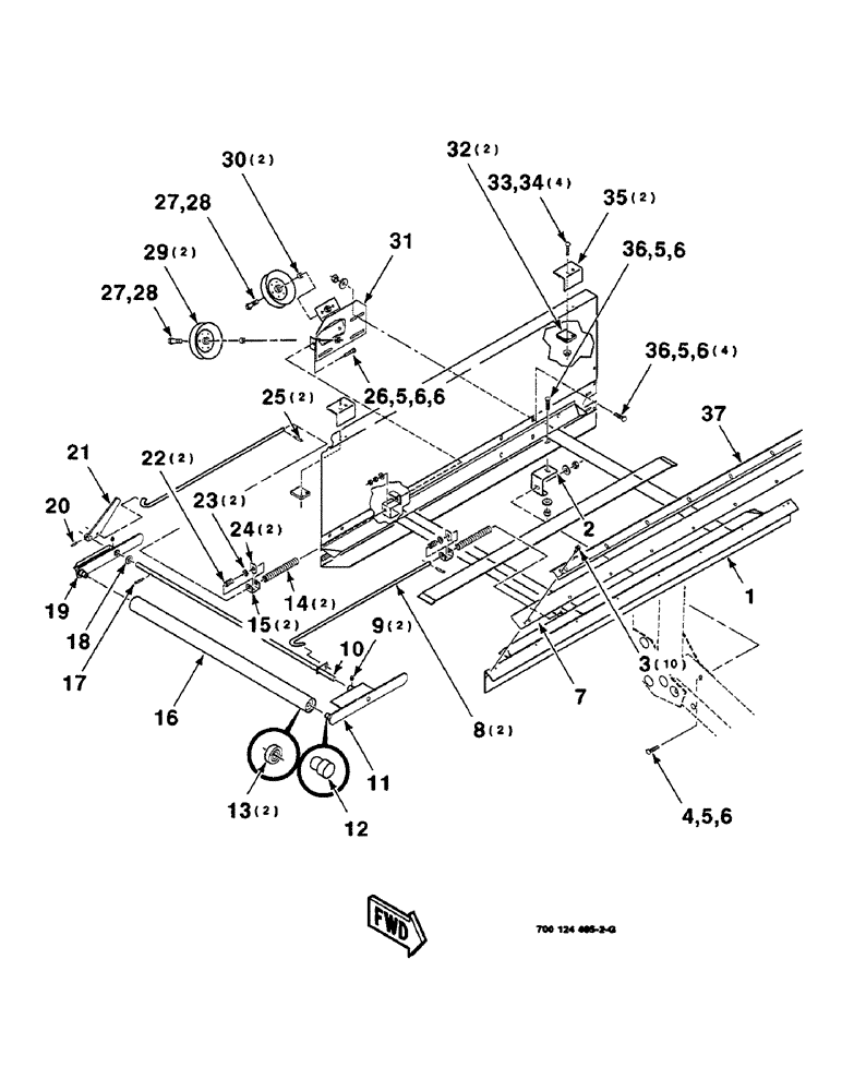 Схема запчастей Case IH 8820 - (6-20) - DRAPER FRAME ASSEMBLY, RIGHT, SERIAL NUMBER CFH0030159 THRU CFH0030454, 18 FOOT ONLY (58) - ATTACHMENTS/HEADERS