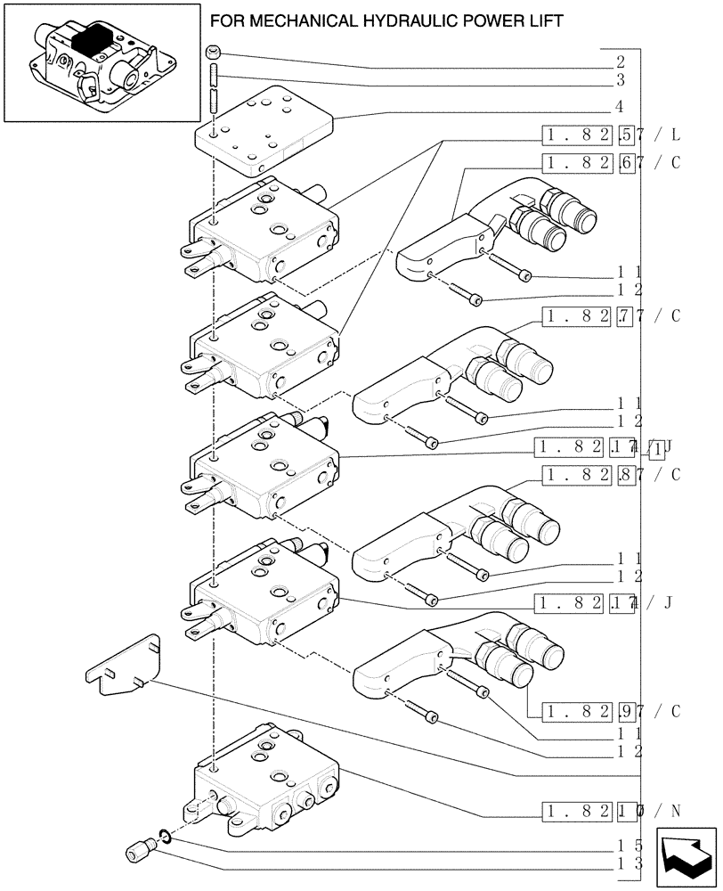 Схема запчастей Case IH MXU100 - (1.82.7/43[02]) - (VAR.009) 4 REMOTES(2NC+2CONFIG) FOR CCLS PUMP FOR MDC AND RELEVANT PARTS (07) - HYDRAULIC SYSTEM