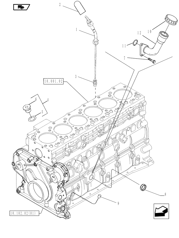 Схема запчастей Case IH MAGNUM 180 - (10.102.01[02]) - ENGINE OIL FILL & DIPSTICK (10) - ENGINE