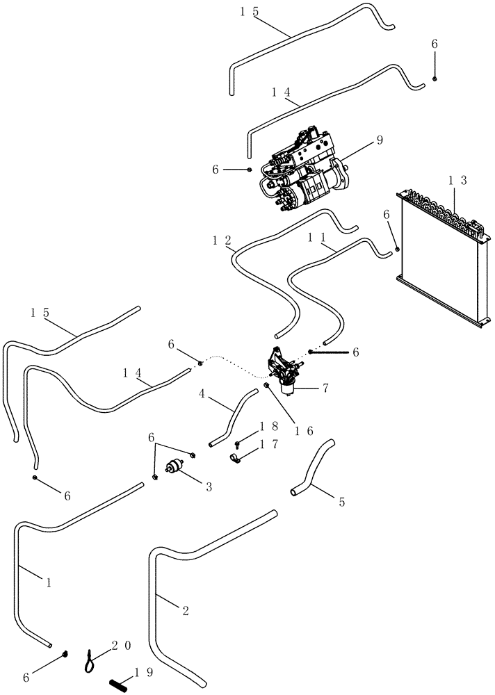 Схема запчастей Case IH MX255 - (03-23) - FUEL LINES WITH INLINE FILTER, MX255 AND MX285 (03) - FUEL SYSTEM