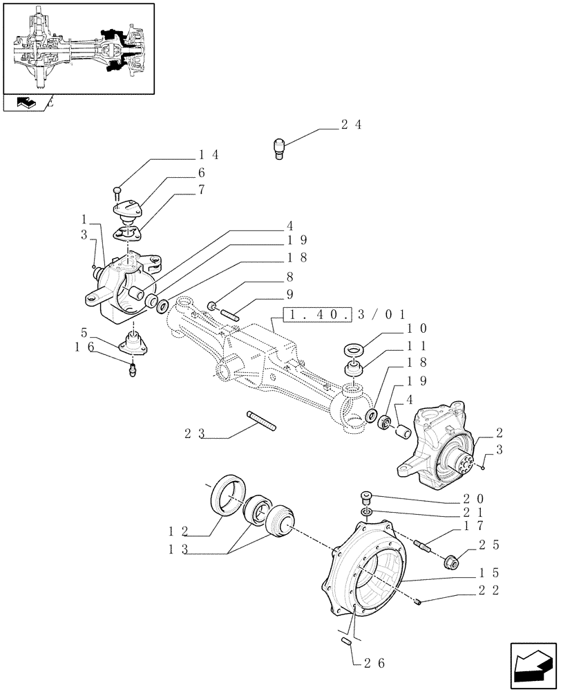 Схема запчастей Case IH PUMA 125 - (1.40. 3/02[01]) - (CL.4) FRONT AXLE W/MULTI-PLATE DIFF. LOCK, ST. SENSOR AND BRAKES - KNUCKLES AND HUBS (VAR.330426) (04) - FRONT AXLE & STEERING