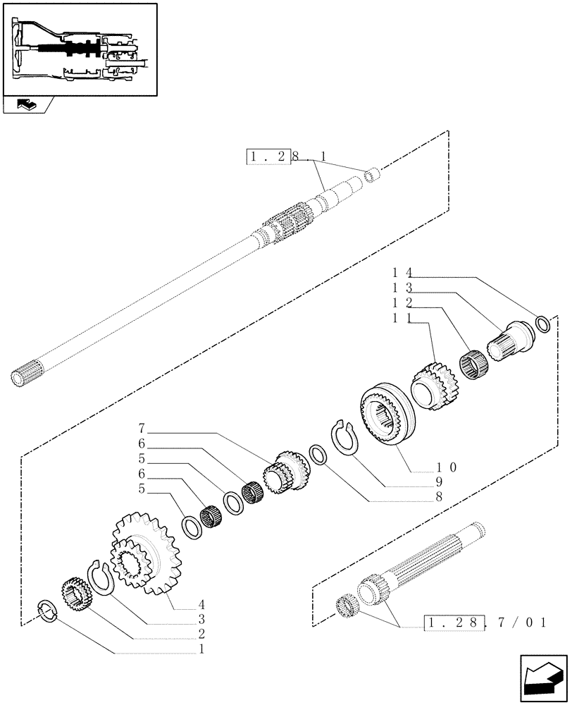 Схема запчастей Case IH FARMALL 105U - (1.28.1/01[01]) - 20X12 TRANSMISSION - CREEPER AND REVERSER MAIN GEARS (VAR.330113-331113) (03) - TRANSMISSION