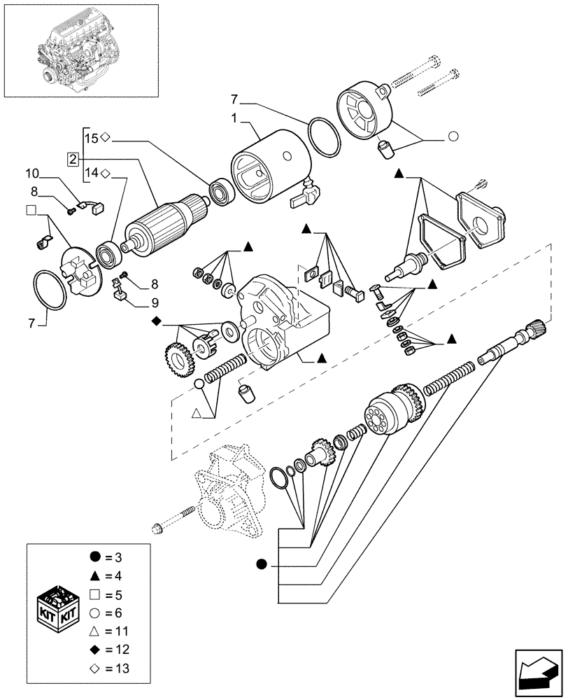 Схема запчастей Case IH 8010 - (55.201.04) - STARTER MOTOR BREAKDOWN - 8010/9010 (55) - ELECTRICAL SYSTEMS