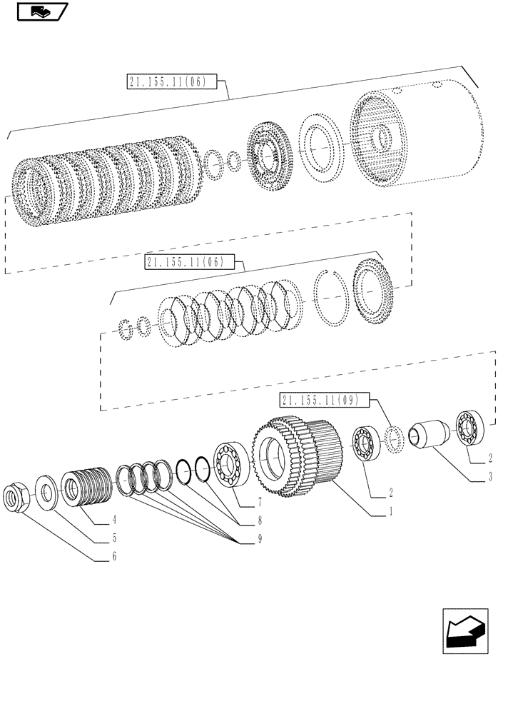 Схема запчастей Case IH MAGNUM 190 - (21.155.11[07]) - SPEED GEARS & CLUTCHES, GEARS, WITH POWERSHIFT TRANSMISSION (21) - TRANSMISSION