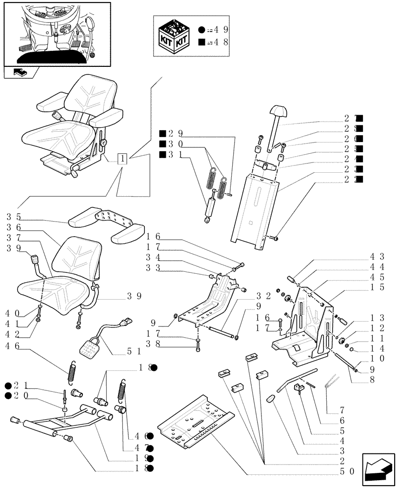 Схема запчастей Case IH FARMALL 60 - (1.92.85/01A) - SEAT WITH RETRACTABLE BELTS AND SAFETY SWITCH - BREAKDOWN (10) - OPERATORS PLATFORM/CAB