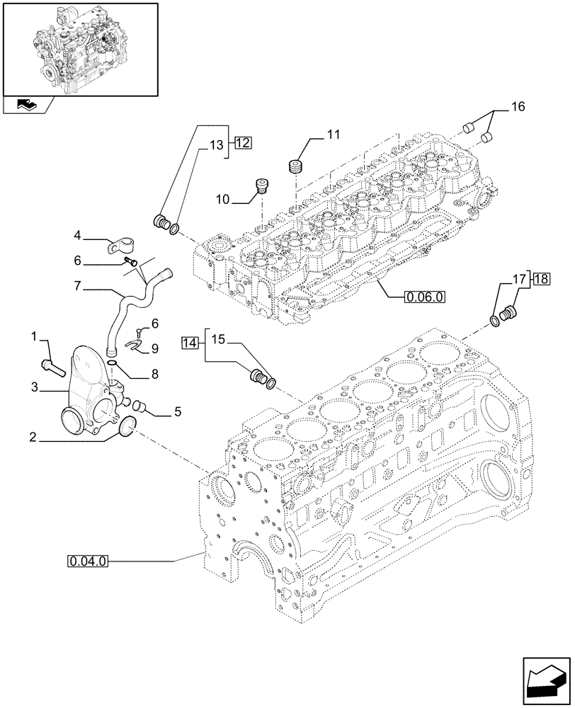 Схема запчастей Case IH PUMA 180 - (0.32.3) - ENGINE COOLING SYSTEM PIPING (01) - ENGINE