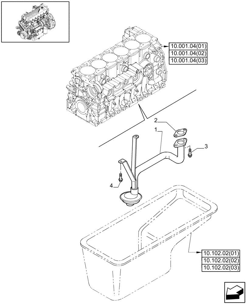 Схема запчастей Case IH 7120 - (10.304.02[01]) - OIL PUMP PIPING - 7120/7120(LA) (10) - ENGINE