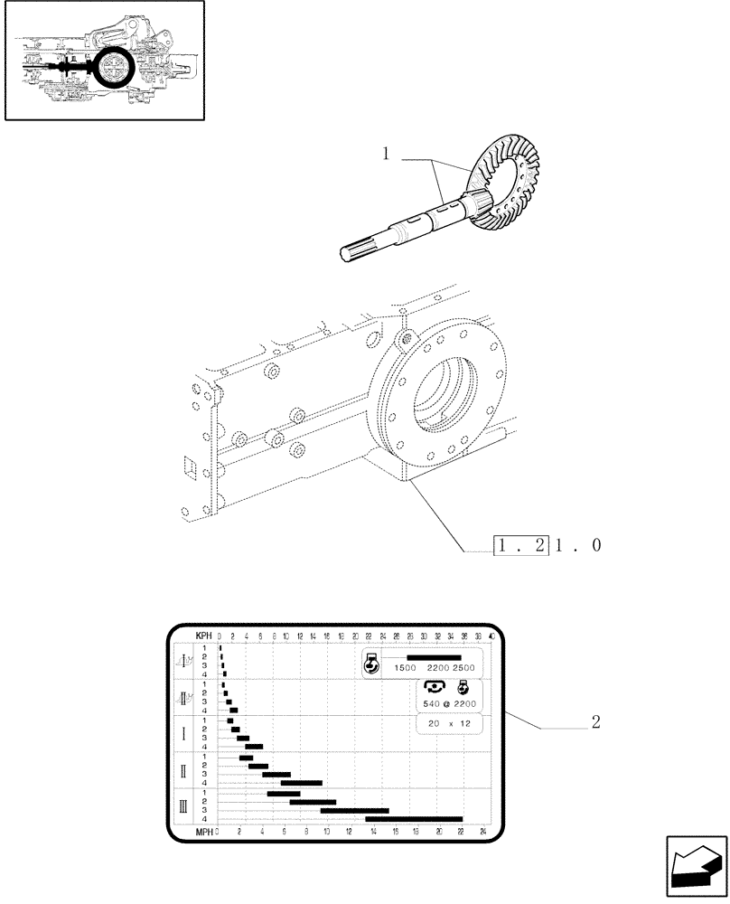 Схема запчастей Case IH JX90U - (1.32.1/04) - (VAR.320) HIGH SPEED RING GEAR AND PINION - 4WD - REAR BEVEL GEAR PAIR (03) - TRANSMISSION