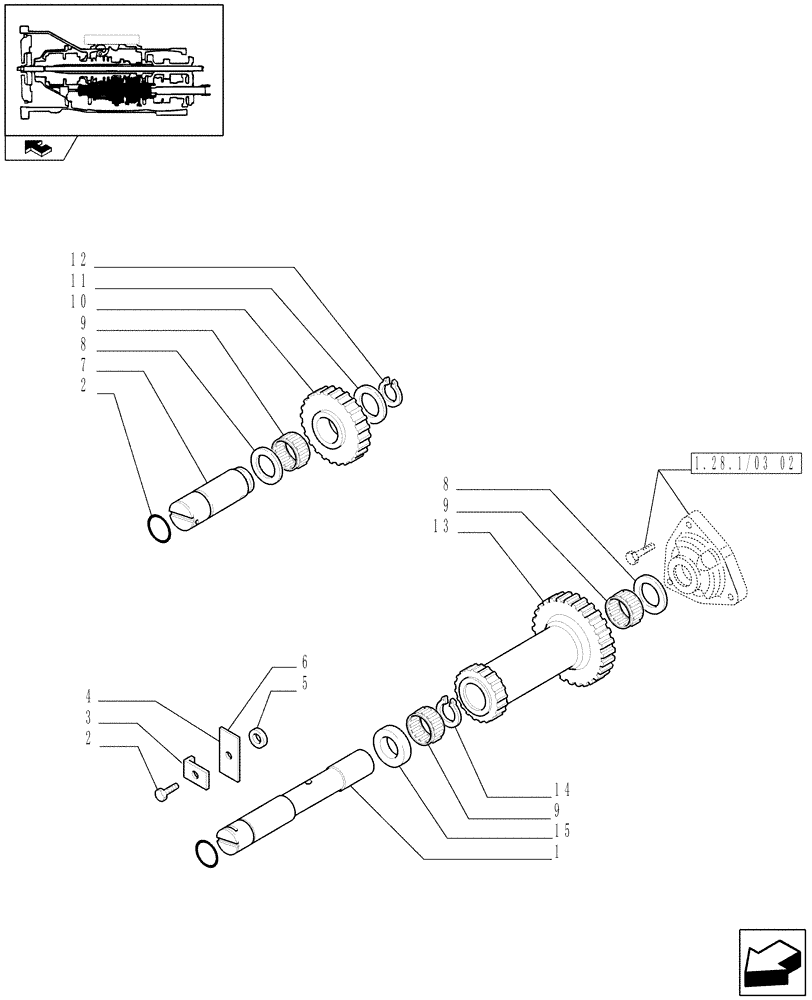 Схема запчастей Case IH FARMALL 80 - (1.28.1/03[04]) - 12X12 (40KM/H) TRANSMISSION W/INSIDE AXLE FRONT BRAKE AND LIMITED SLIP - SHAFTS AND GEARS (STD, 743552-331321-743905) (03) - TRANSMISSION