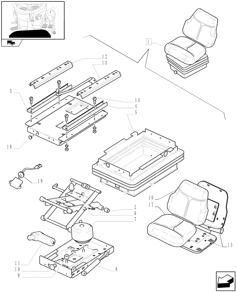 Схема запчастей Case IH FARMALL 105N - (1.92.85/01B) - FABRIC SEAT WITH AIR SUSPENSION AND SAFETY SWITCH - BREAKDOWN - W/CAB (10) - OPERATORS PLATFORM/CAB