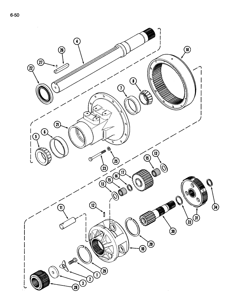 Схема запчастей Case IH 3594 - (6-050) - REAR AXLE, HOUSING AND PLANETARY GEARS, LONG AXLE, 120 INCH (06) - POWER TRAIN