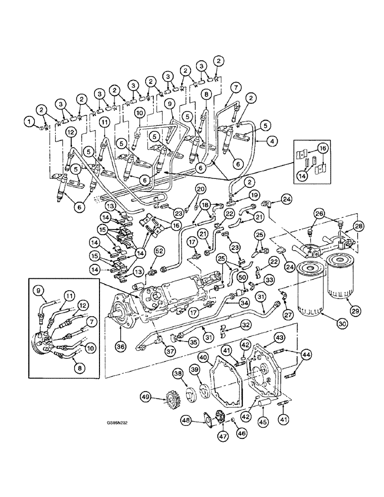 Схема запчастей Case IH D-312 - (9A-32) - FUEL INJECTION PUMP AND CONNECTIONS 