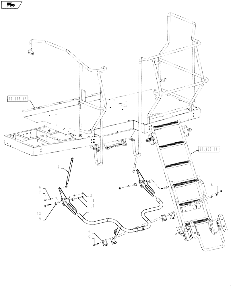 Схема запчастей Case IH 7230 - (90.105.01) - REAR DECK PLATFORM/LADDER (90) - PLATFORM, CAB, BODYWORK AND DECALS