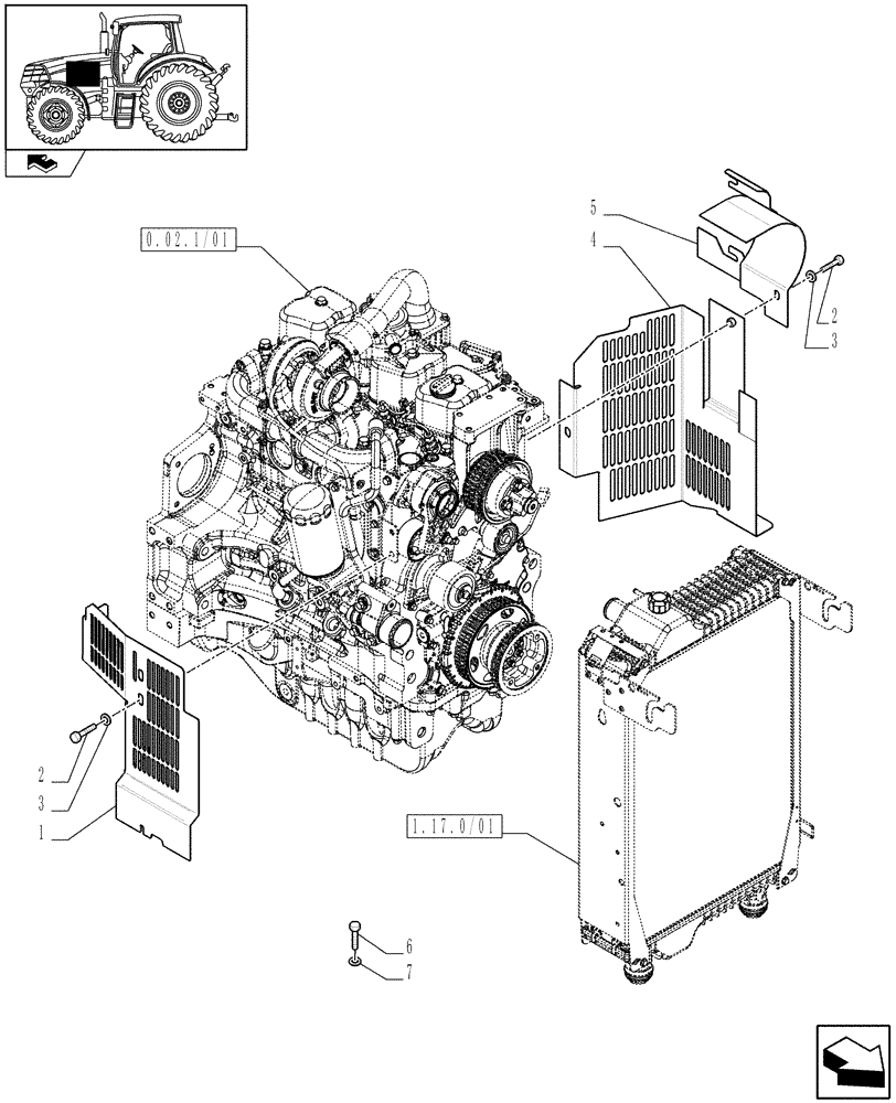 Схема запчастей Case IH PUMA 155 - (1.19.9/01) - ENGINE GUARDS (02) - ENGINE EQUIPMENT