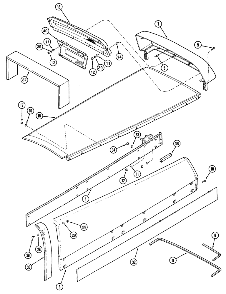 Схема запчастей Case IH 7240 - (9-028) - HOOD, UPPER SIDE PANELS AND UPPER GRILLE, TRACTOR PIN JJA0064978 AND AFTER (09) - CHASSIS/ATTACHMENTS