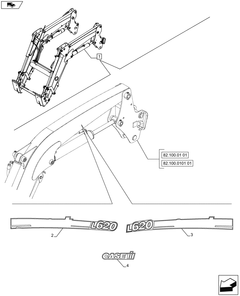 Схема запчастей Case IH FARMALL 65C - (90.108.03) - MODEL IDENTIFICATION DECALS - LOADER ARM - NAR (VAR.333489-334489-335489-339489) (90) - PLATFORM, CAB, BODYWORK AND DECALS