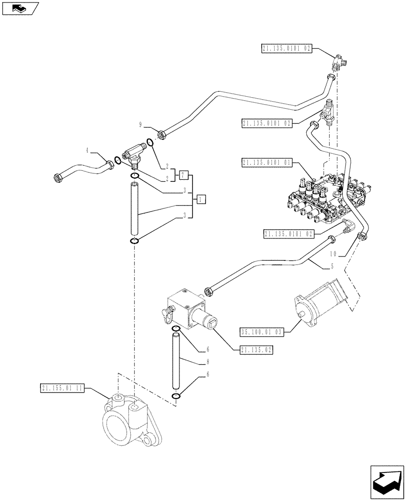 Схема запчастей Case IH PUMA 215 - (21.109.03) - TRANSMISSION 19X6 FPS - GEAR CHANGE LUBRICATION PIPES (VAR.728147-729571) (21) - TRANSMISSION