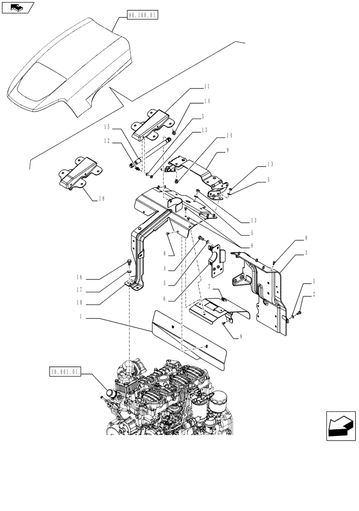 Схема запчастей Case IH FARMALL 75C - (90.102.0202[02]) - HOOD - SUPPORTS (90) - PLATFORM, CAB, BODYWORK AND DECALS