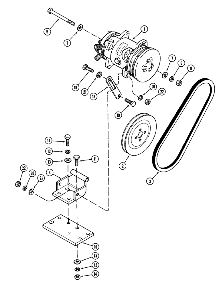 Схема запчастей Case IH 1896 - (9-444) - AIR CONDITIONING, COMPRESSOR MOUNTING AND DRIVE (09) - CHASSIS/ATTACHMENTS