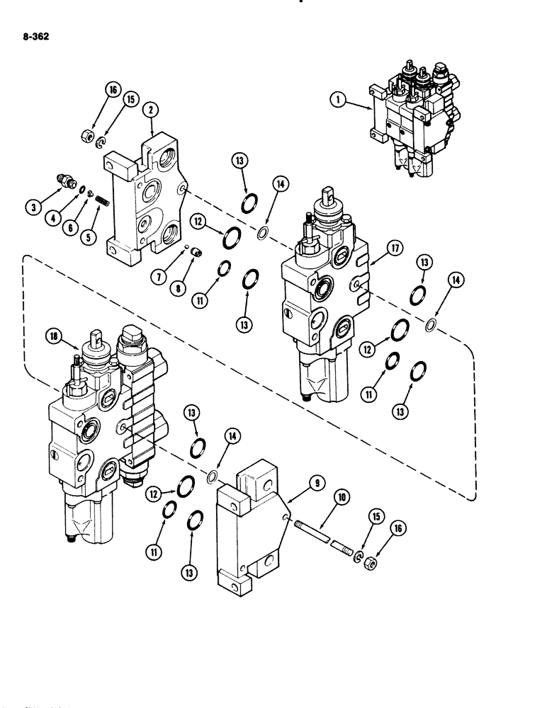 Схема запчастей Case IH 2294 - (8-362) - REMOTE HYDRAULICS, CONTROL VALVE ASSEMBLY, FOR TWO CIRCUIT WITH LOAD CHECK (08) - HYDRAULICS