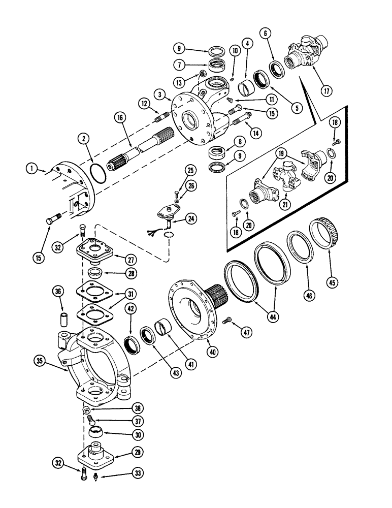 Схема запчастей Case IH 4690 - (6-198) - REAR AXLE AND DIFFERENTIAL ASSEMBLY, LEFT HAND TRUNNION AND SPINDLE (06) - POWER TRAIN