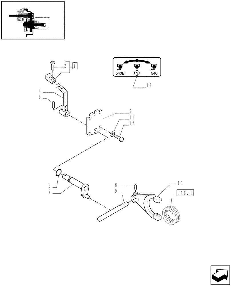 Схема запчастей Case IH JX1095N - (1.80.1/04[02]) - (VAR.818) POWER TAKE-OFF (540-540E) - LEVER AND FORK (07) - HYDRAULIC SYSTEM