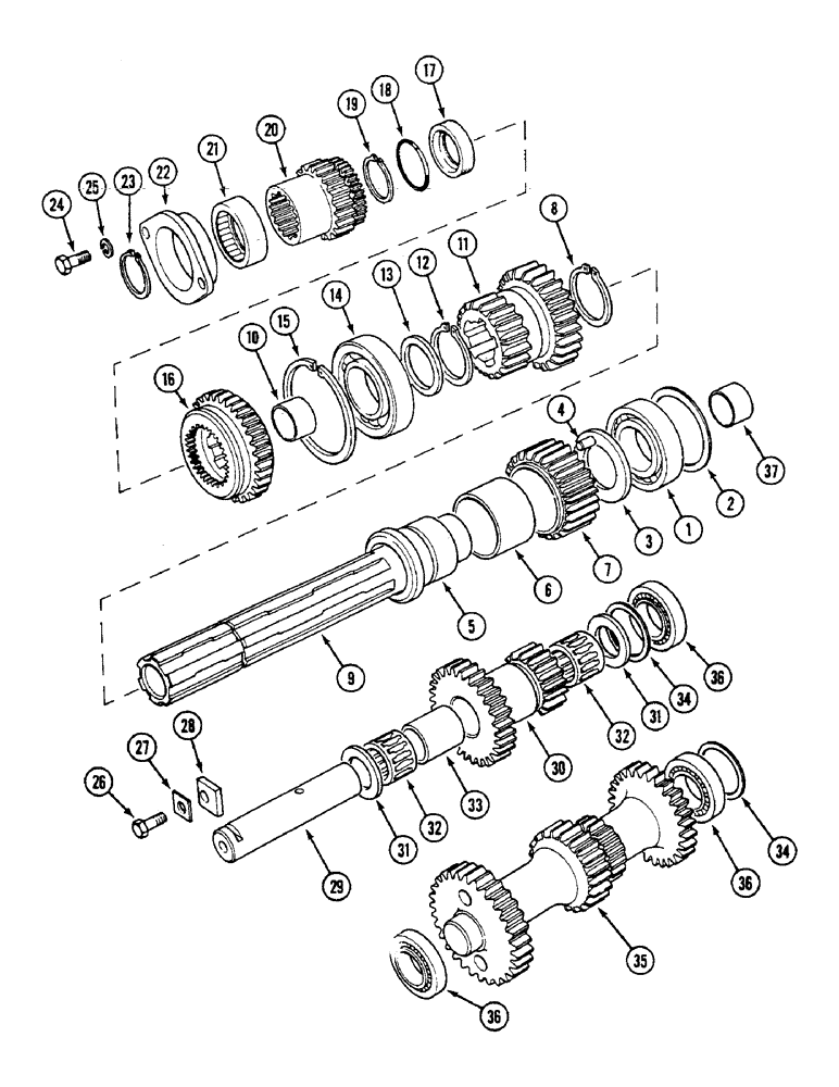 Схема запчастей Case IH 1294 - (6-152) - DRIVESHAFT AND IDLER SHAFTS (06) - POWER TRAIN