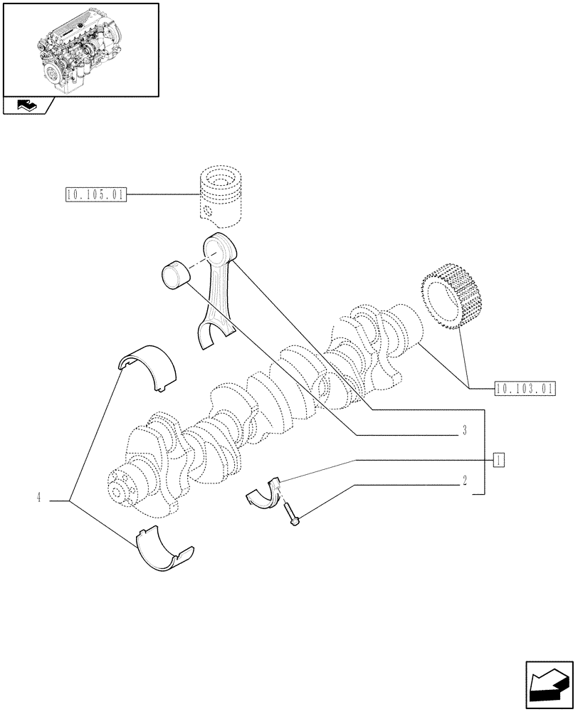 Схема запчастей Case IH F3CE0684F E001 - (10.105.02) - CONNECTING ROD (504051795) (01) - ENGINE