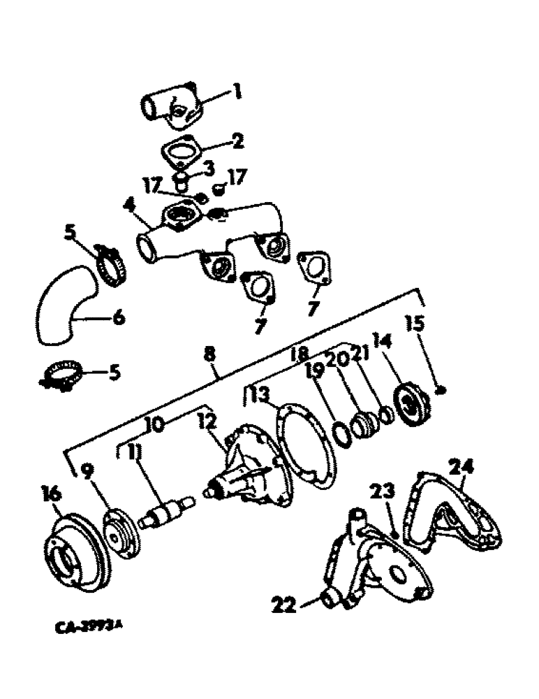 Схема запчастей Case IH D-239 - (D-07) - THERMOSTAT AND WATER PUMP, 5000 THRU 5500 WINDROWERS 