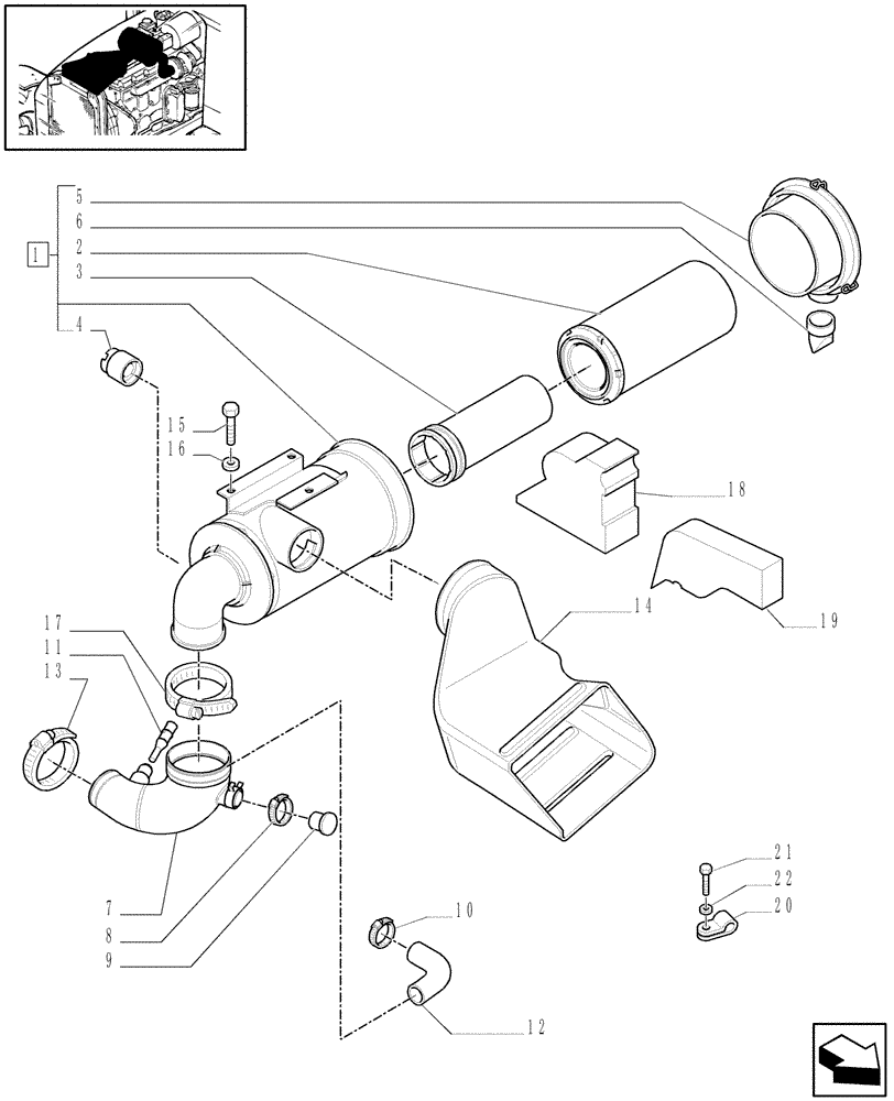 Схема запчастей Case IH MAXXUM 100 - (1.19.1[01]) - DRY AIR FILTER AND PIPES (02) - ENGINE EQUIPMENT