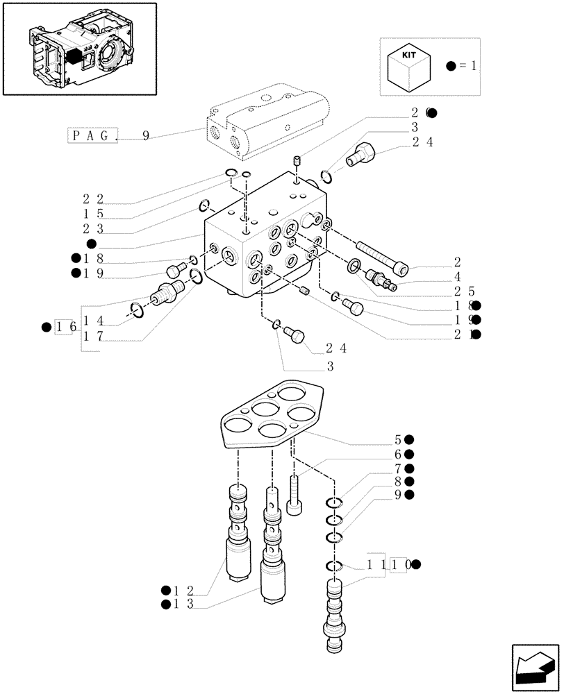 Схема запчастей Case IH MAXXUM 115 - (1.80.7[08]) - PTO CLUTCH FOR 40E AND 50 KM/H TRANSMISSION - CONTROL VALVE AND RELEVANT PARTS (07) - HYDRAULIC SYSTEM