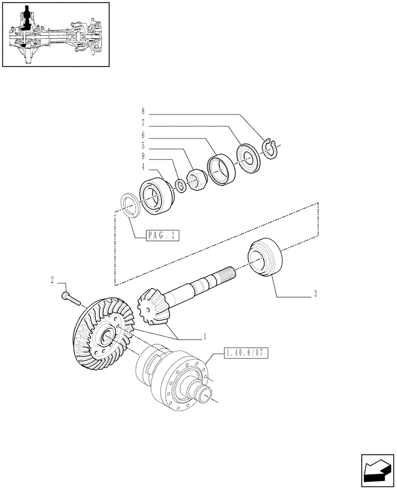 Схема запчастей Case IH MAXXUM 140 - (1.40. 6/06[01A]) - (CL.4) FRONT AXLE W/MULTI-PLATE DIFF. LOCK AND STEERING SENSOR - BEVEL GEAR PAIR - D6758 (VAR.330408) (04) - FRONT AXLE & STEERING