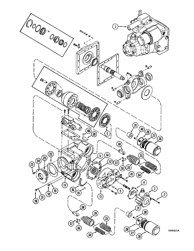 Схема запчастей Case IH 1680 - (6-22) - HYDROSTATIC PUMP, WITH SINGLE AND DUAL SPEED MOTOR, PRIOR TO P.I.N. JJC0044502 (03) - POWER TRAIN