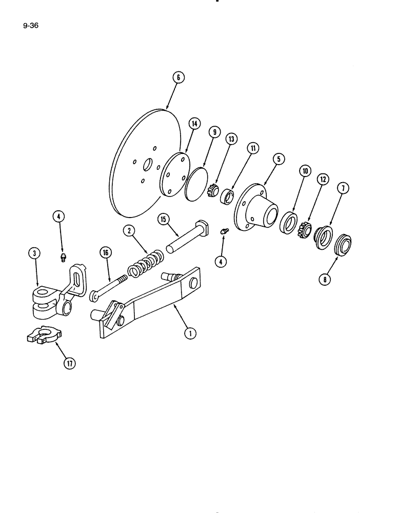 Схема запчастей Case IH 720 - (9-36) - ROLLING COLTER, CUSHION SPRING SIDE ARM (09) - CHASSIS/ATTACHMENTS