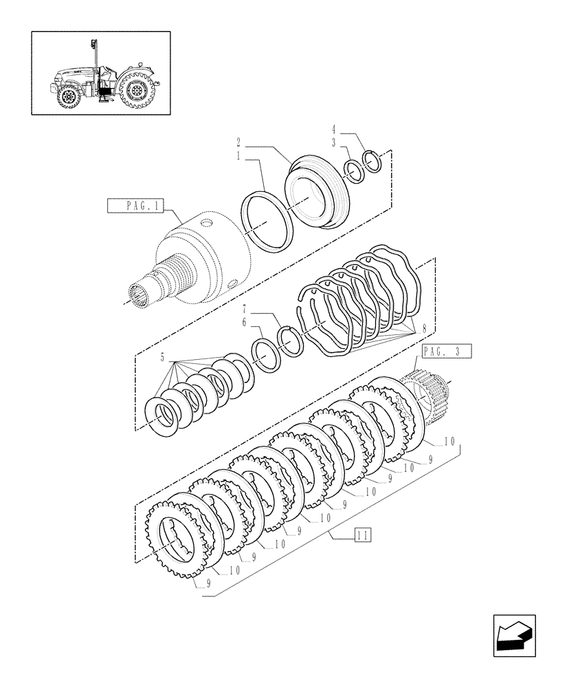 Схема запчастей Case IH JX1070N - (1.28.7/01[02]) - (VAR.271) HI-LO HYDRAULIC CONTROL OF GEARBOX, CLUTCH DISCS (03) - TRANSMISSION