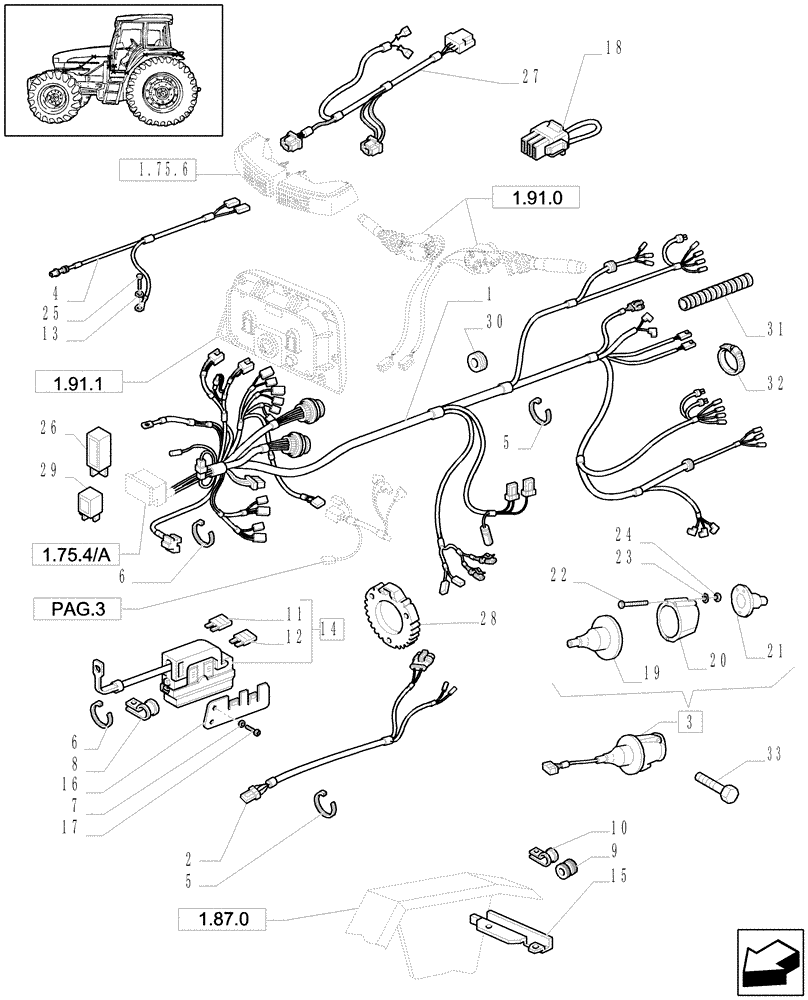 Схема запчастей Case IH JX1080U - (1.75.4[02A]) - VARIOUS ELECTRIC CABLES - D5184 (06) - ELECTRICAL SYSTEMS