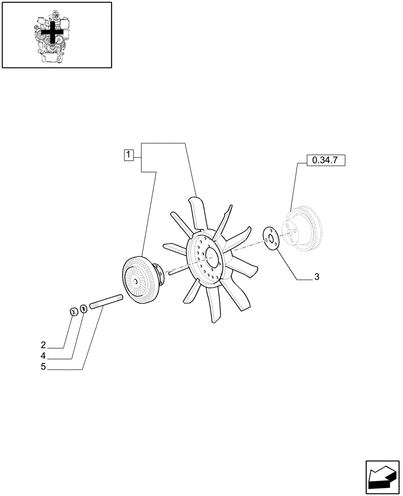 Схема запчастей Case IH JX1060C - (0.34.7/02) - (VAR.174) FAN VISCOSTATIC JOINT (01) - ENGINE