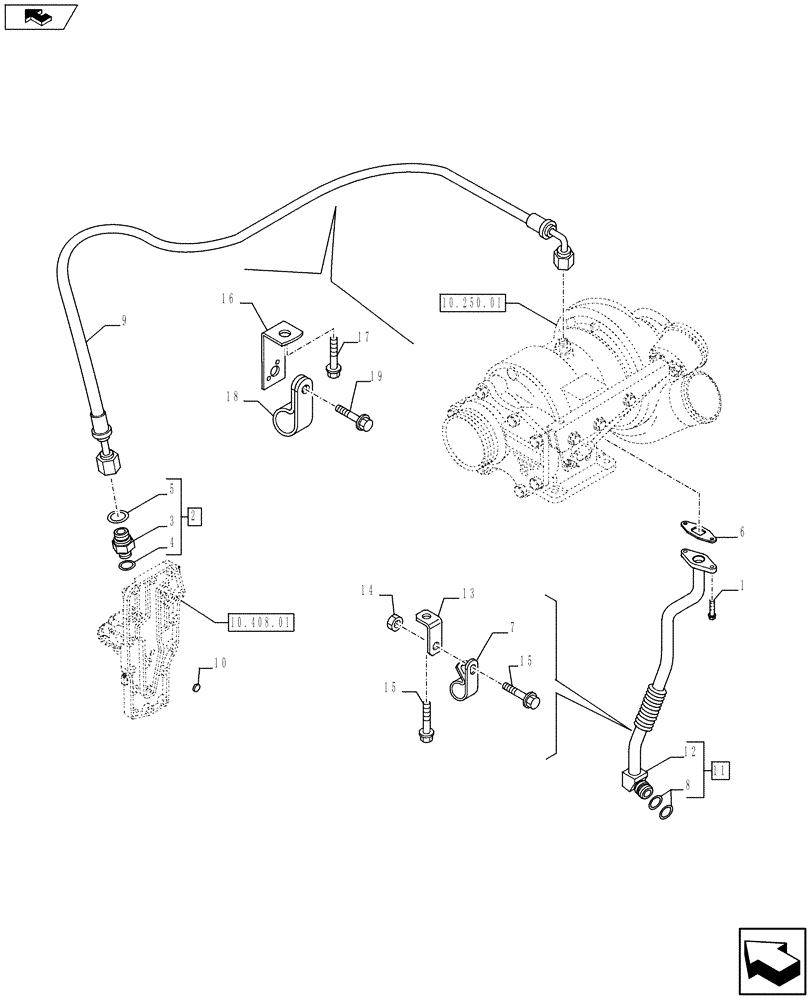 Схема запчастей Case IH P240 - (10.304.05) - PIPING - ENGINE OIL (504069976) (Jun 7 2011 1:38PM) (10) - ENGINE