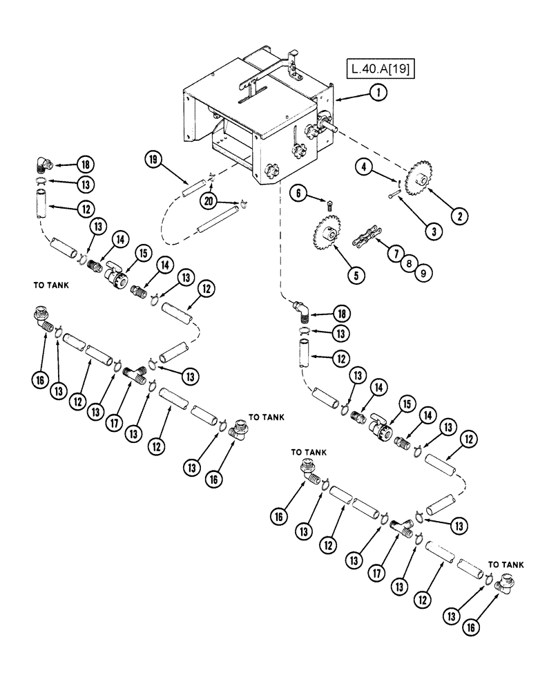 Схема запчастей Case IH 1200 - (L.40.A[16]) - LIQUID FERTILIZER SQUEEZE PUMP SYSTEM AND SECONDARY DRIVE, 8 ROW RIGID TRAILING (BSN CBJ025391) L - Field Processing