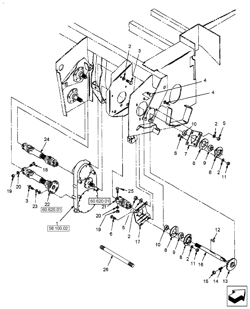 Схема запчастей Case IH RD182 - (58.100.01) - CONDITIONER GEARBOX DRIVE MOUNTING (58) - ATTACHMENTS/HEADERS