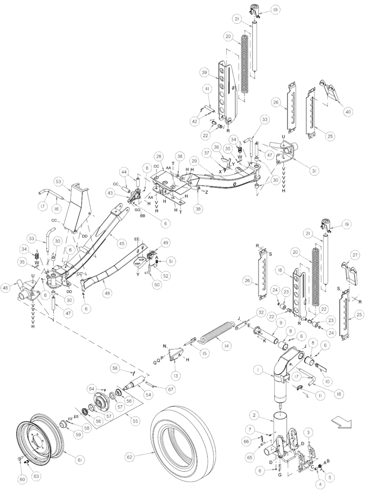 Схема запчастей Case IH 2152 - (09-38) - SLOW SPEED TRANSPORT - WHEELS AND SUPPORTS (OPTION) BSN Y7ZN00301 