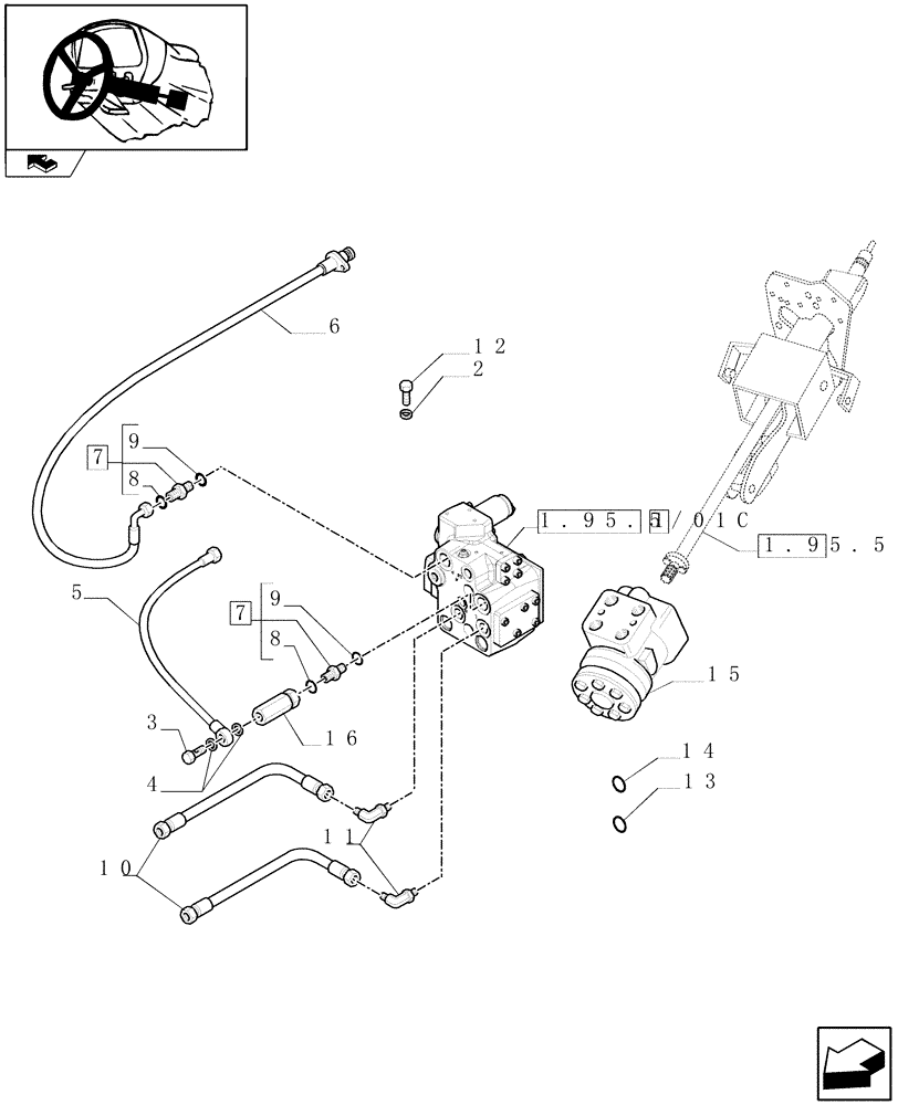 Схема запчастей Case IH PUMA 155 - (1.95.5/01[03A]) - FAST STEERING - POWER STEERING, VALVE AND PIPES - D6477 (VAR.330631-336631) (10) - OPERATORS PLATFORM/CAB